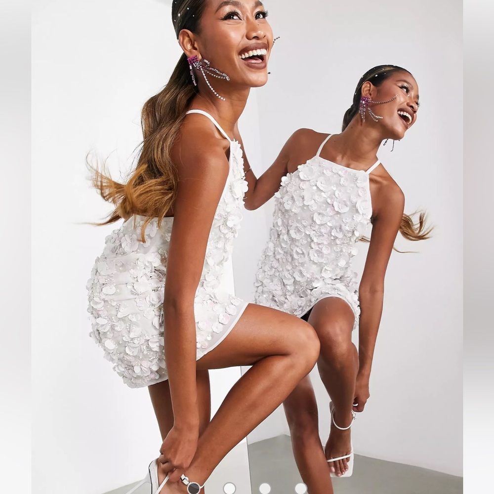 ASOS EDITION backless mini dress in 3D embellished floral in white